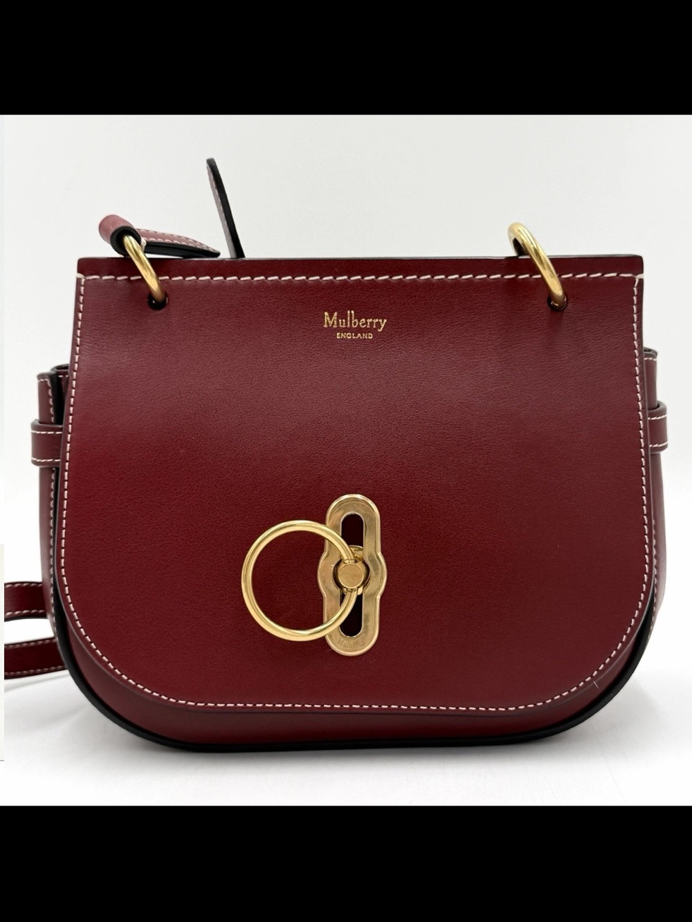 Mulberry Burgundy Leather Crossbody with Gold Ring Detail